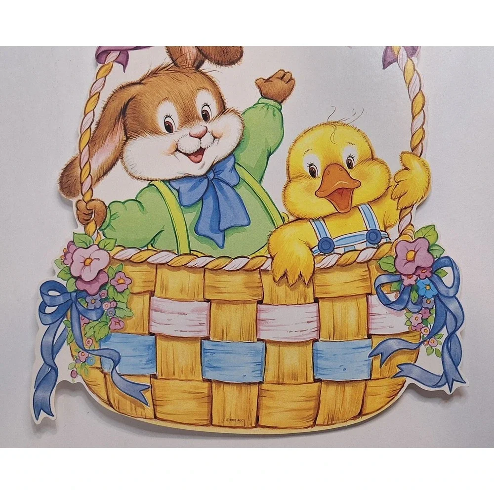 Vtg 1993‎ American Greetings Easter Cut Out Hot Air Balloon Duck Bunny Jointed